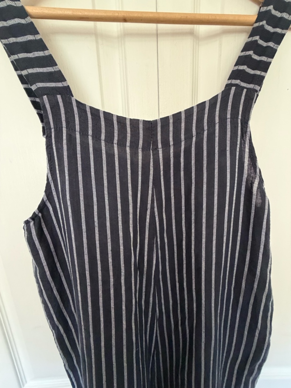 Italian Linen Dark Blue/White Button Overall Oversized Wide Leg Jumpsuit-Sz-S/M - Picture 2 of 16
